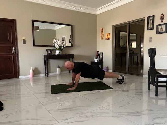 This exercise, requires more work than the kneeling pushup because it does not involve using the knees to help support the body weight. So then, each time you lift your body you are lifting about 64 per cent of your total body weight.